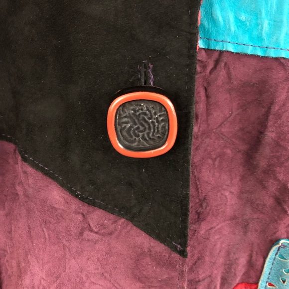 Vintage Grownbeans Red & Blue Leather & Suede Jacket with Asymmetrical Patchwork - Picture 5 of 12